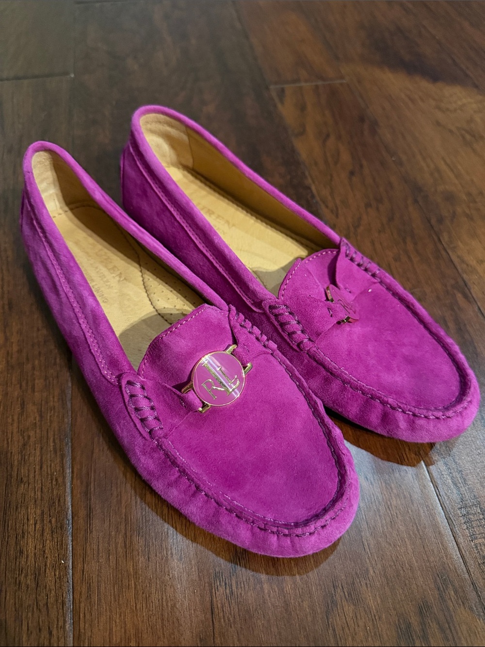 Ralph Lauren Magenta Suede Loafers with RL Hardware